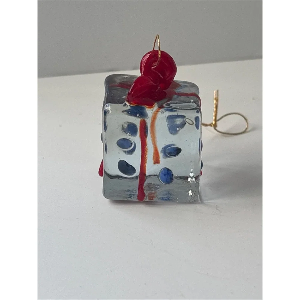 Artisan Lampwork Glass Present Ornament Solid Hand Blown Gift Box Blue Polka Dot